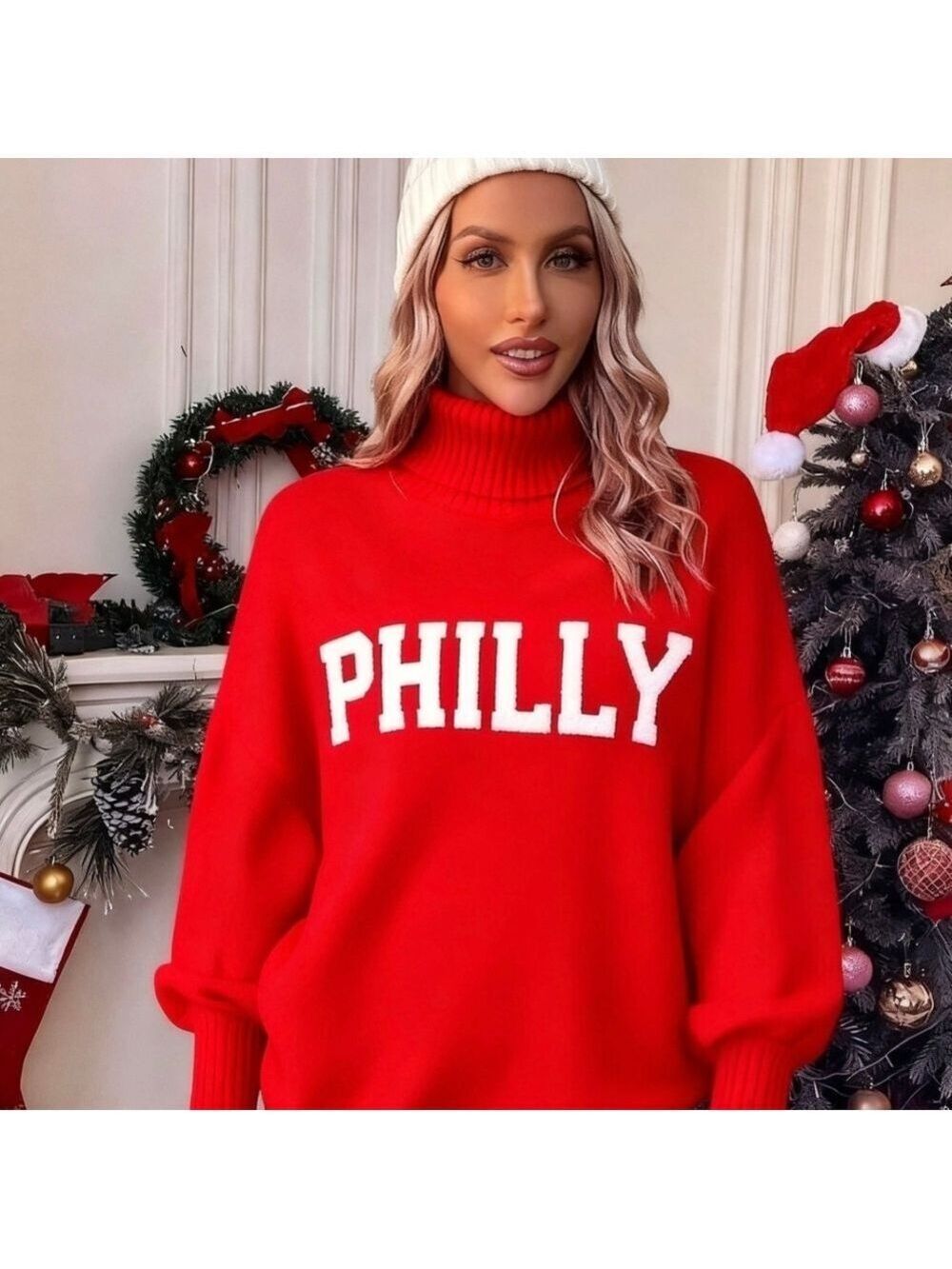 Philadelphia Red Turtleneck Sweater Womens Size L & XL